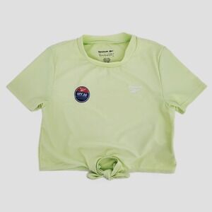 Reebok Girls Size Large 10 Cropped Tie Front Swim Top Green Short Sleeve UPF 50